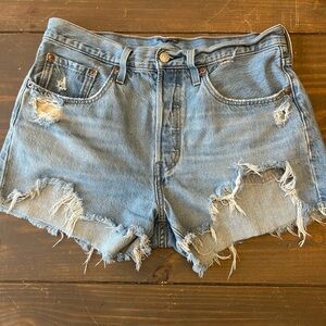 Levi's 501 Shorts Womens‎ 30 Blue High Rise Denim Distressed Cutoff Button Fly